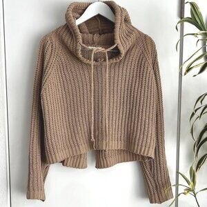 MIRACLE Chenille Open Knit Soft Boho Tan Hoodie Sweater M/L